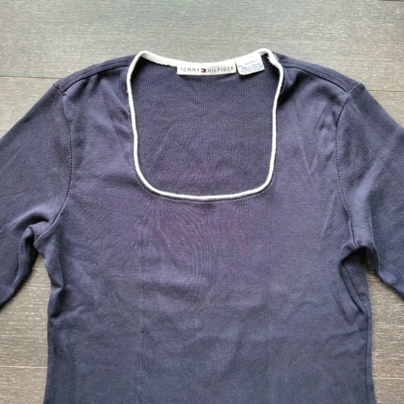 Tommy Hilfiger Navy Cotton Knit Pullover Long sleeves Top Size L - Picture 2 of 6